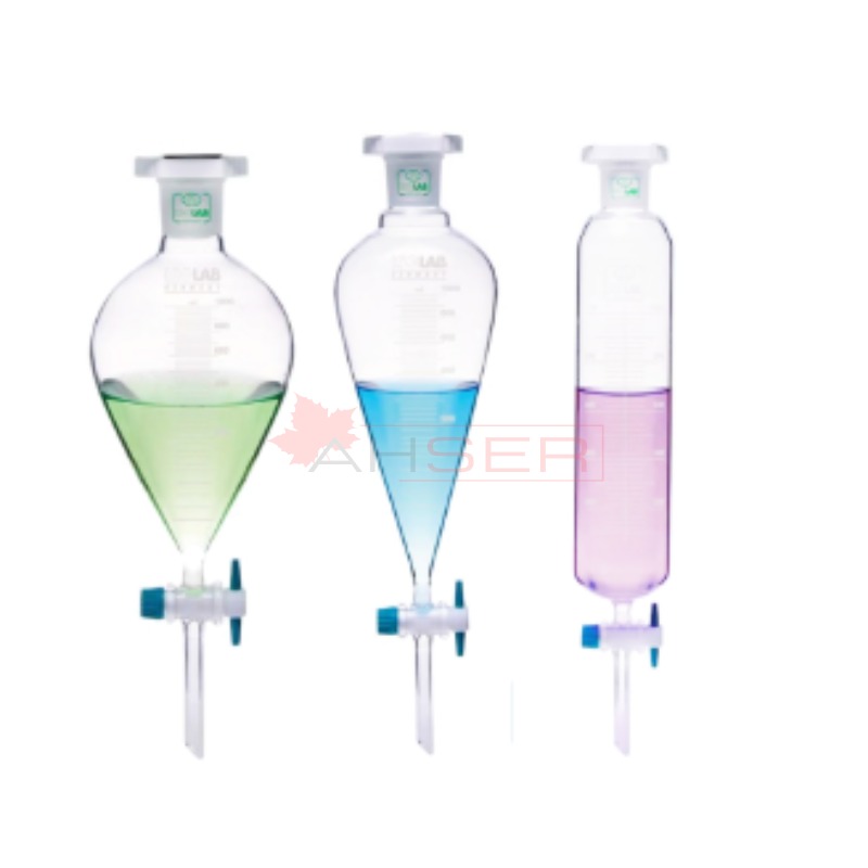 ayırma hunisi - cam - silindirik - dereceli - PTFE musluklu - 100 ml