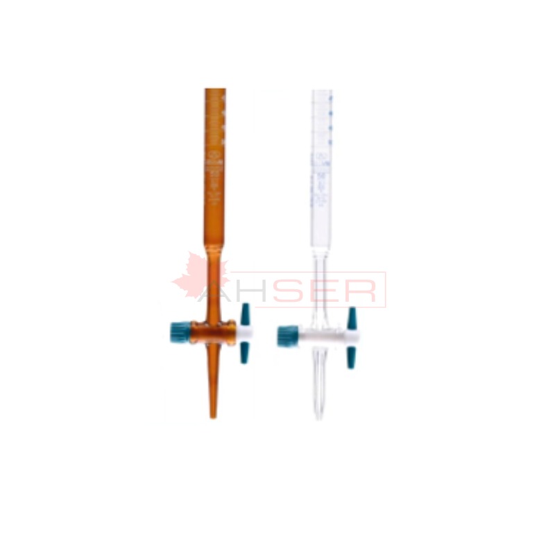 büret - düz - amber - PTFE musluklu - AS kalite - grup sertifikalı - beyaz skala - 10 ml