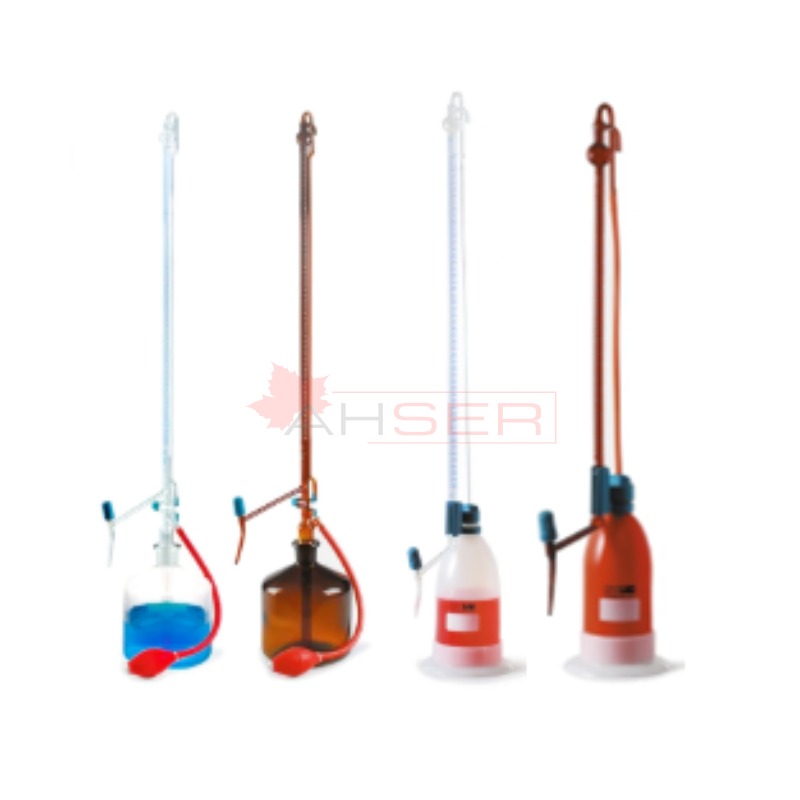 büret - otomatik - ŞİLLİNG - şeffaf - AS kalite - grup sertifikalı - şelbah çizgili - mavi skala - 50 ml