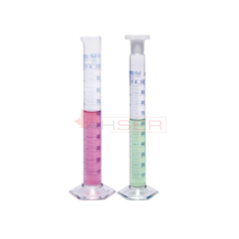 mezür - uzun form - hexagonal cam tabanlı - A kalite - grup sertifikalı - mavi skala - 100 ml